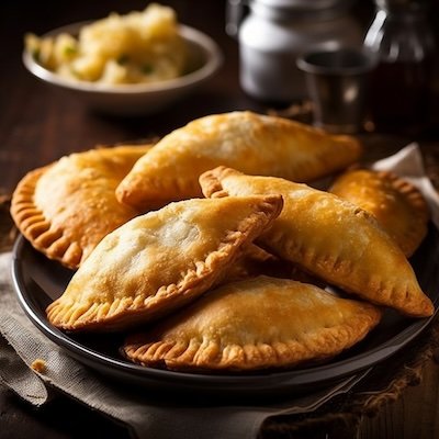 Un plato repleto de empanadas caseras tipo uruguayas o argentinas