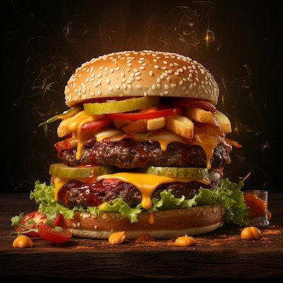 Hamburguesa con pan de sesamo, cheddar en estilo de fotografia publicitaria