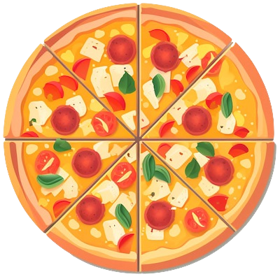Dibujo de una pizza cortada en ocho porciones