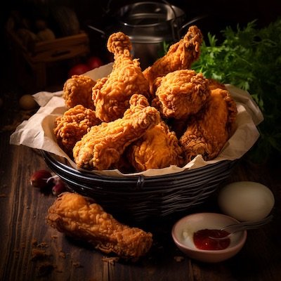 Un bowl o tazon con pollo frito y salsa a los costados